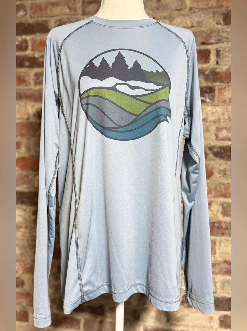 L.L. Bean Men’s Ridge Runner Performance Shirt Large L Reg Mountain Graphic Blue